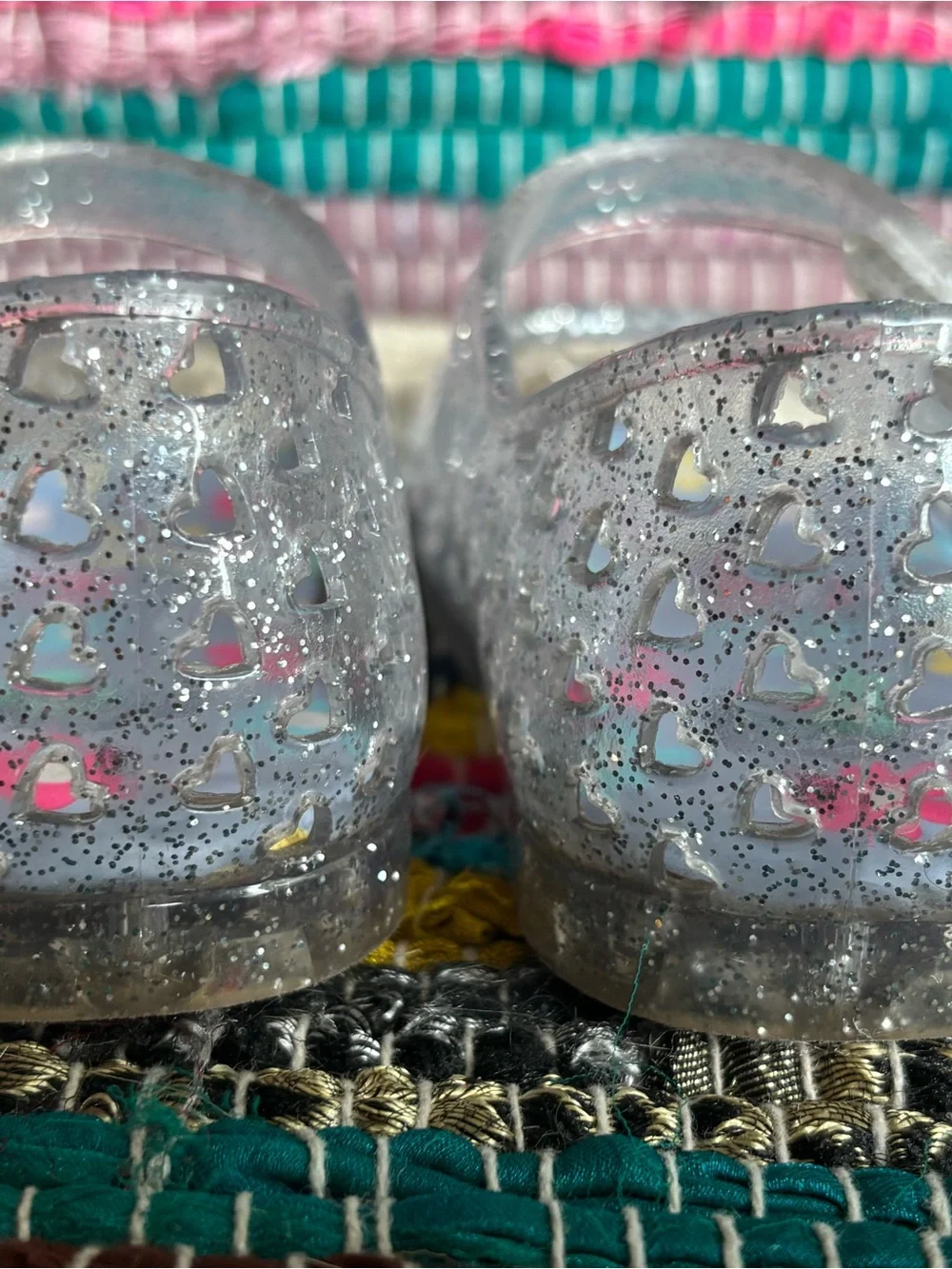 wonder nation Silver Glitter Jelly Mary Jane Sandals with Floral Insole